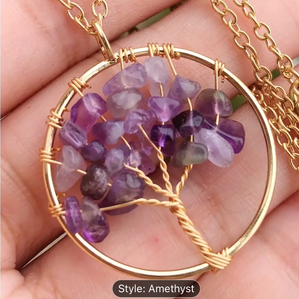 Natural Amethyst Tree Pendant Necklace